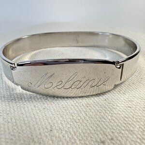 Vintage Spiedel USA Personalized Engraved Melanie Bracelet Silver-Tone Hinged